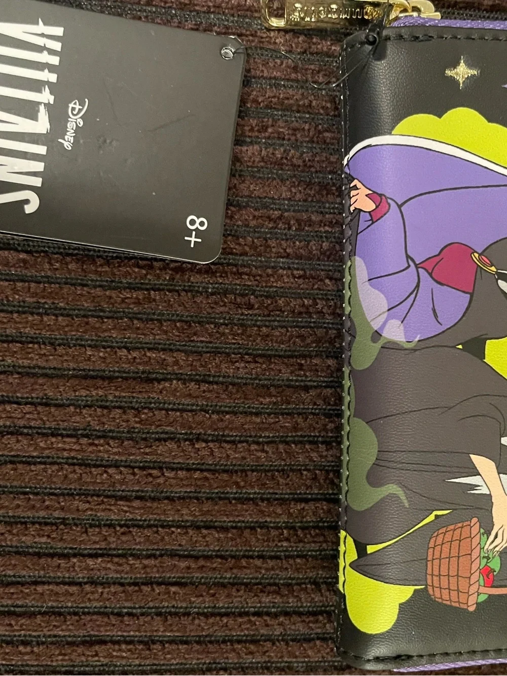 Disney Black Phone Wallet Case with Purple Trim and Neon Poison Apple